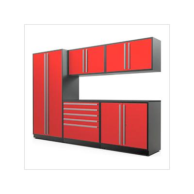 Proslat Garage Cabinets 6-Piece Glossy Red Cabinet Set with Silver Handles and Powder Coated Worktop