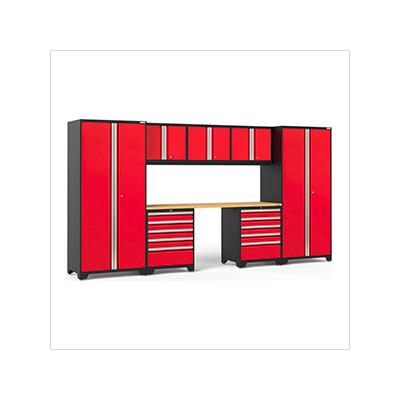 NewAge Garage Cabinets PRO Series Red 8-Piece Set with Bamboo Top