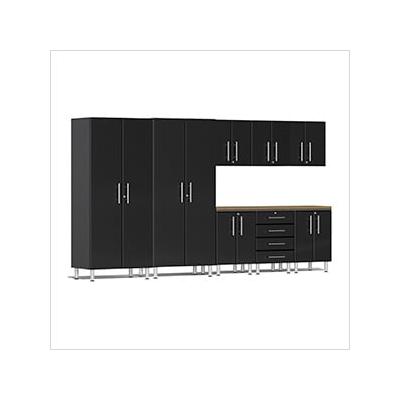 Ulti-MATE Garage Cabinets 9-Piece Garage Cabinet Kit with Bamboo Worktop in Midnight Black Metallic