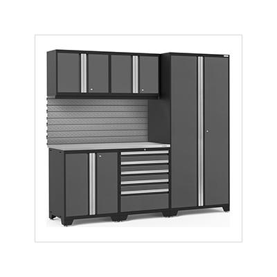 NewAge Garage Cabinets PRO Series Grey 6-Piece Set with Stainless Steel Top and Slatwall