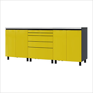 Contur Cabinet 7.5' Premium Vespa Yellow Garage Cabinet System with Stainless Steel Tops