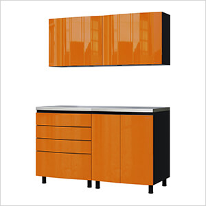Contur Cabinet 5' Premium Traffic Orange Garage Cabinet System with Stainless Steel Tops