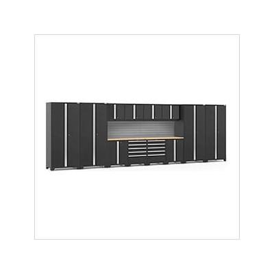 NewAge Garage Cabinets PRO Series Black 14-Piece Set with Bamboo Top and Slatwall