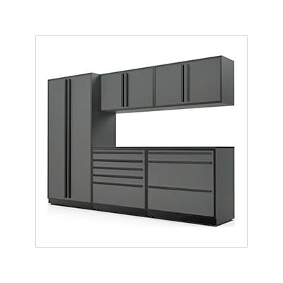 Proslat Garage Cabinets 6-Piece Glossy Grey Cabinet Set with Black Handles and Powder Coated Worktop