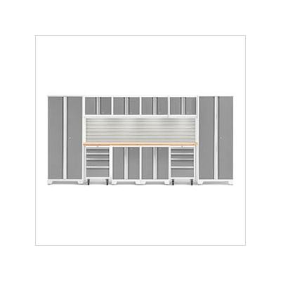 NewAge Garage Cabinets BOLD Series Platinum 12-Piece Set with Bamboo Top, Backsplash, LED Lights