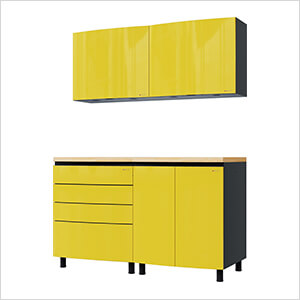 Contur Cabinet 5' Premium Vespa Yellow Garage Cabinet System with Butcher Block Tops