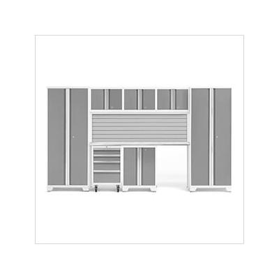 NewAge Garage Cabinets BOLD Series Platinum 8-Piece Set with Stainless Steel Top and Backsplash