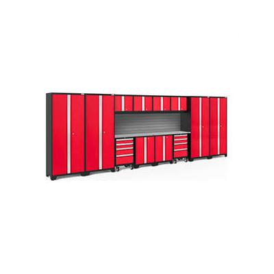 NewAge Garage Cabinets BOLD Series Red 14-Piece Set with Stainless Steel Top and Backsplash