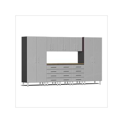 Ulti-MATE Garage Cabinets 9-Piece Garage Cabinet Kit with Bamboo Worktop in Stardust Silver Metallic