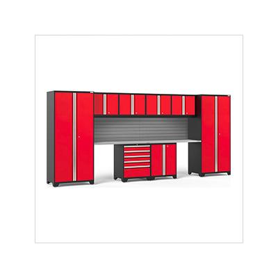 NewAge Garage Cabinets PRO Series Red 10-Piece Set with Stainless Steel Top and Slatwall