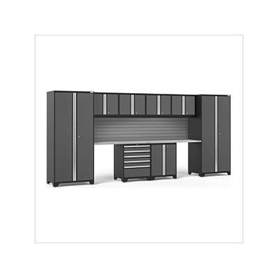 NewAge Garage Cabinets PRO Series Grey 10-Piece Set with Stainless Steel Top and Slatwall