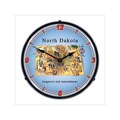 Collectable Sign and Clock North Dakota Supports the 2nd Amendment Backlit Wall Clock