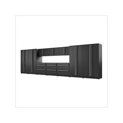 Proslat Garage Cabinets 12-Piece Mat Black Cabinet Set with Silver Handles and Powder Coated Worktop