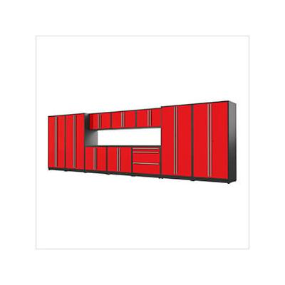 Proslat Garage Cabinets 12-Piece Glossy Red Cabinet Set with Silver Handles and Powder Coated Worktop