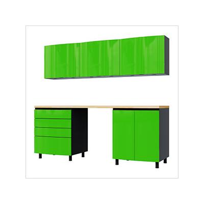 Contur Cabinet 7.5' Premium Lime Green Garage Cabinet System with Butcher Block Tops