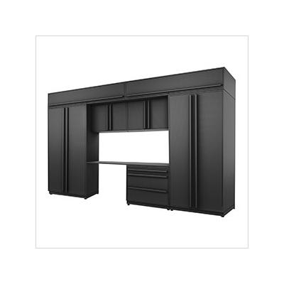 Proslat Garage Cabinets 8-Piece Mat Black Cabinet Set with Black Handles and Powder Coated Worktop
