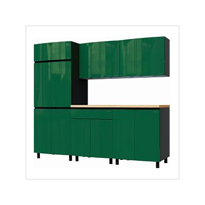 Contur Cabinet 7.5' Premium Racing Green Garage Cabinet System with Butcher Block Tops