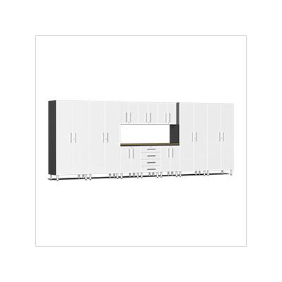 Ulti-MATE Garage Cabinets 11-Piece Garage Cabinet Kit with Bamboo Worktop in Starfire White Metallic