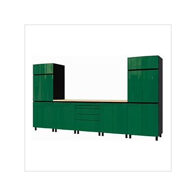 Contur Cabinet 12.5' Premium Racing Green Garage Cabinet System with Butcher Block Tops