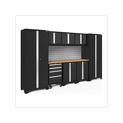 NewAge Garage Cabinets BOLD Series Black 9-Piece Set with Bamboo Top and Backsplash