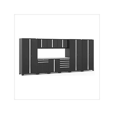 NewAge Garage Cabinets PRO Series Black 10-Piece Set with Stainless Steel Top