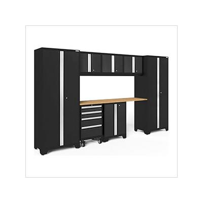 NewAge Garage Cabinets BOLD Series Black 8-Piece Set with Bamboo Top