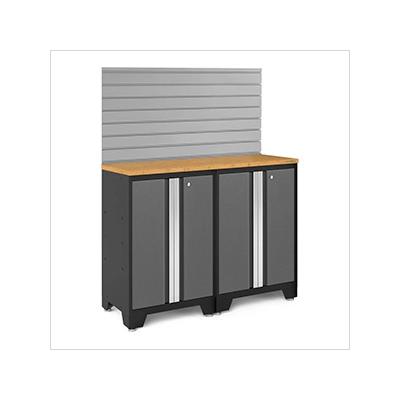 NewAge Garage Cabinets BOLD Series Grey 4-Piece Set with Bamboo Top and Backsplash