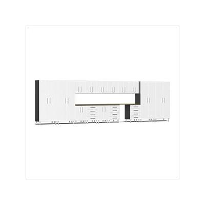Ulti-MATE Garage Cabinets 17-Piece Garage Cabinet Kit with Bamboo Worktop in Starfire White Metallic