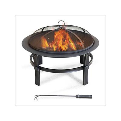 Sunjoy Group 29-Inch Steel Wood Burning Fire Pit with Spark Screen and Fire Poker