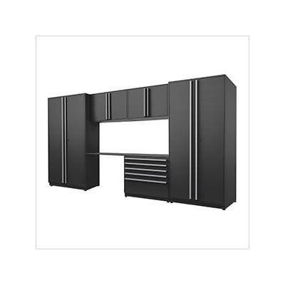 Proslat Garage Cabinets 6-Piece Mat Black Cabinet Set with Silver Handles and Powder Coated Worktop