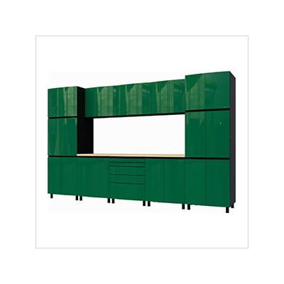 Contur Cabinet 12.5' Premium Racing Green Garage Cabinet System with Butcher Block Tops