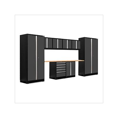NewAge Garage Cabinets PRO Series Grey 10-Piece Set with Bamboo Top and LED Lights