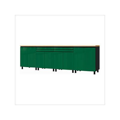 Contur Cabinet 10' Premium Racing Green Garage Cabinet System with Butcher Block Tops