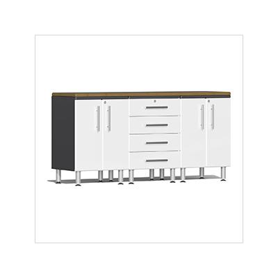 Ulti-MATE Garage Cabinets 4-Piece Garage Workstation Kit with Bamboo Worktop in Starfire White Metallic