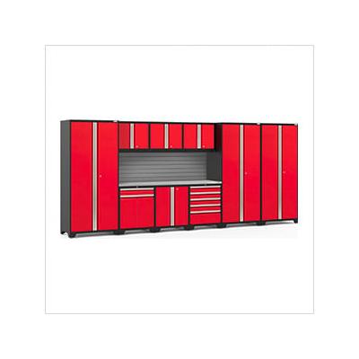 NewAge Garage Cabinets PRO Series Red 10-Piece Set with Stainless Steel Top and Slatwall