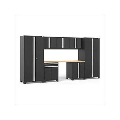 NewAge Garage Cabinets PRO Series Black 8-Piece Set with Bamboo Top