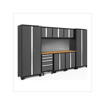 NewAge Garage Cabinets BOLD Series Grey 9-Piece Set with Bamboo Top and Backsplash