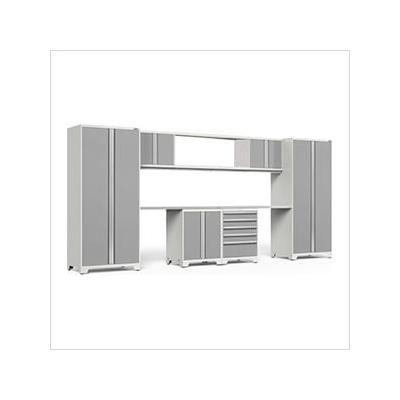 NewAge Garage Cabinets PRO Series Platinum 9-Piece Set with Stainless Steel Top
