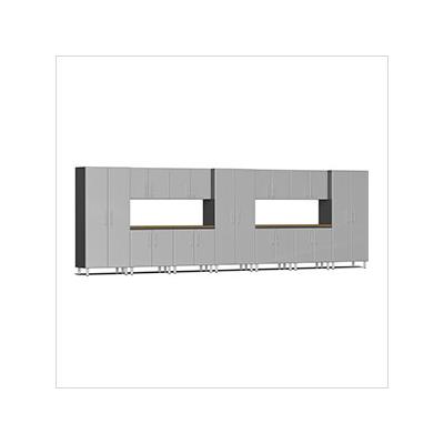 Ulti-MATE Garage Cabinets 13-Piece Garage Cabinet Kit with 2 Bamboo Worktops in Silver Metallic Metallic