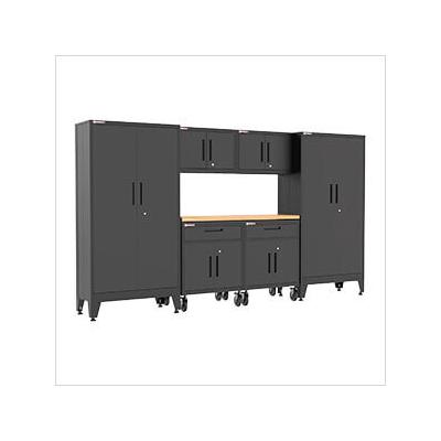 Armadillo Tough Black 7-Piece Garage Cabinet Set with Levelers and Casters