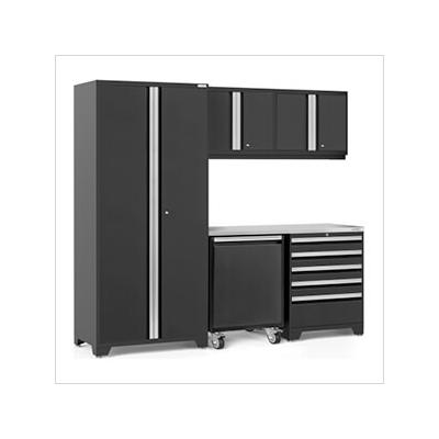NewAge Garage Cabinets PRO Series Black 6-Piece Set with Stainless Steel Top