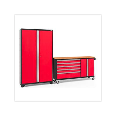 NewAge Garage Cabinets BOLD Red 2-Piece Project Center Set with Bamboo Top