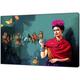 KTGEDH Canvas Print and Poster, Frida Kahlo and Butterfly Print on Canvas Wall Art Picture, Main Decor, Canvas Painting for Living Room, Bedroom, Frameless,70 x 100 cm, Red,Pink