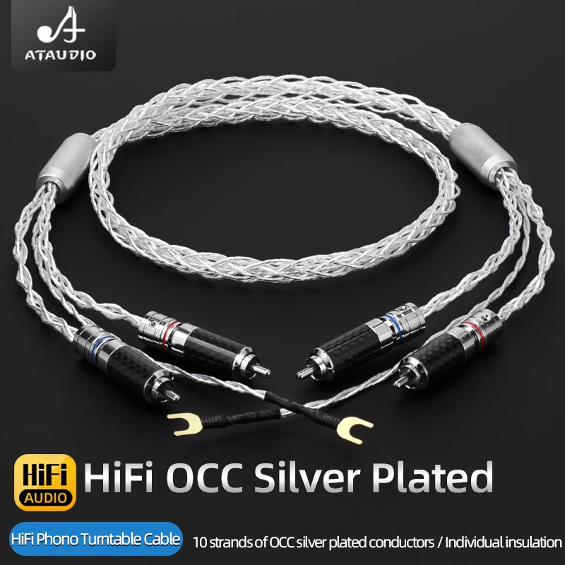 Ataudio hifi audio phono tonarm kabel occ versilbert 2rca kabel mit erdung kabel lp vinyl chassis Plattenspieler verstärker Image