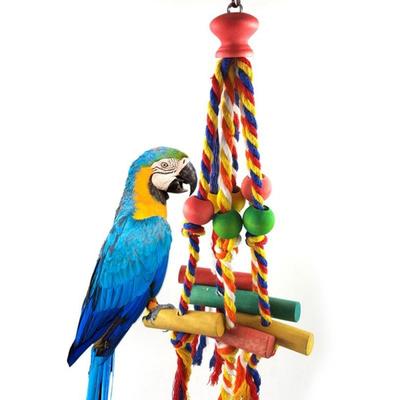 Brighten Your Parrot's Day With A Colorful Cotton Rope & Wooden Block Chew Toy!