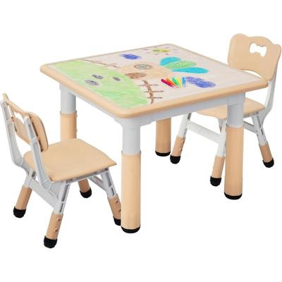 Kindertisch mit 2 Stühlen, Kindersitzgruppe Höhenverstellbar, Tisch Stuhl Set für Kinderzimmer, Image