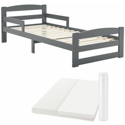 Jugendbett Arona 90x200 cm mit Matratze - Bettgestell aus Massivholz in Grau - Einzelbett mit Image