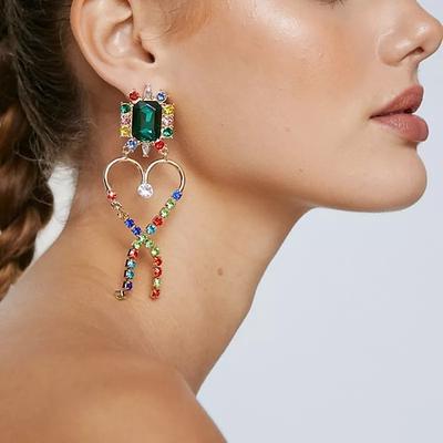 Damen Kreolen Geometrisch Kostbar Elegant Süß Diamantimitate Ohrringe Schmuck Grün Für Hochzeit Party Täglich 1 Paar Image