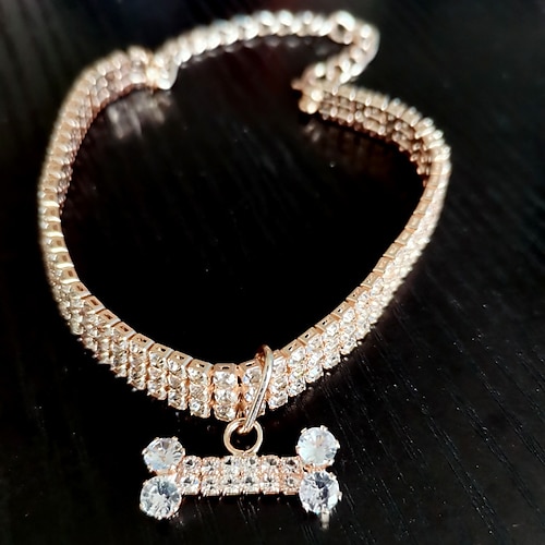 2 Stück Perlen Hundehalsband Halsketten kleine Hunde Katzen Strass Halsband Halskette Set Kristall Haustier Hündchen Halskette verstellbarer Hundeschmuck für Haustiere kleine Mädchen Katzen