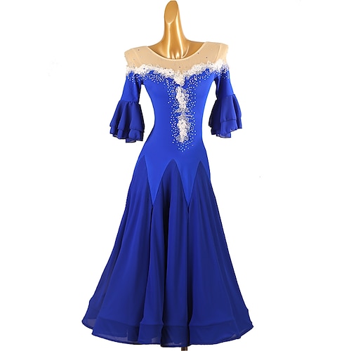 Für den Ballsaal Kleid Strass Damen Mädchen Leistung Ausbildung Halbe Ärmel Hoch Chiffon Chinlon Tüll Image